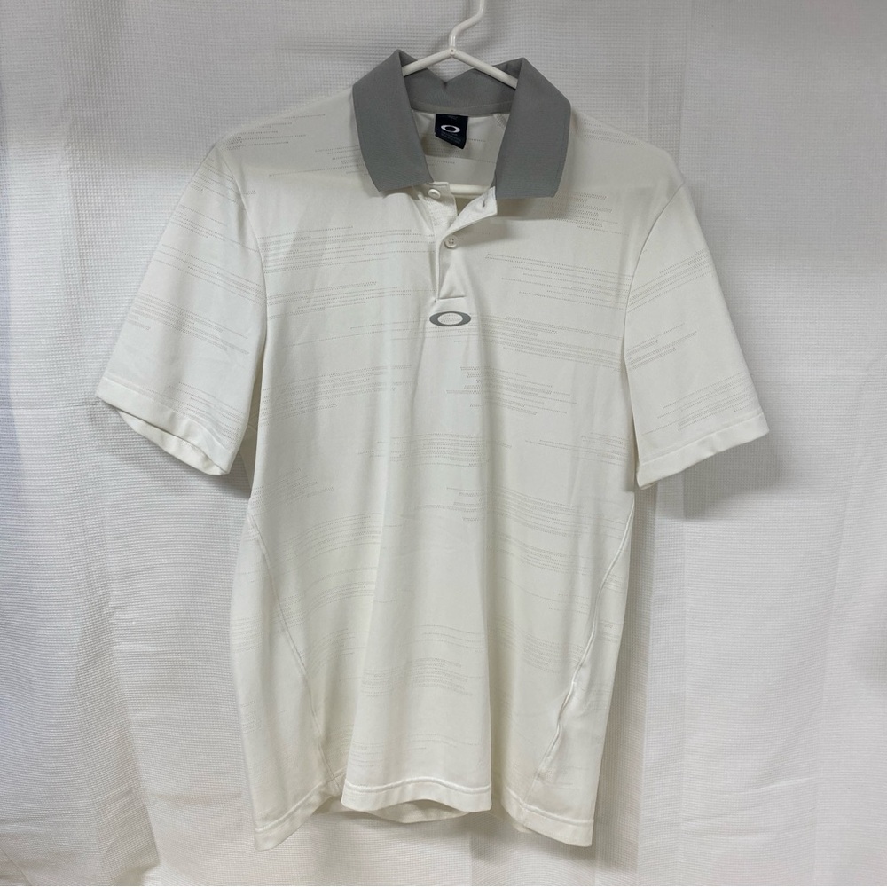 Oakley White Gray Performance Polo Shirt Men’s Medium Golf Athletic